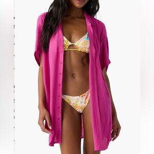 O'Neill Fuchsia Button-Front Swim Cover-Up